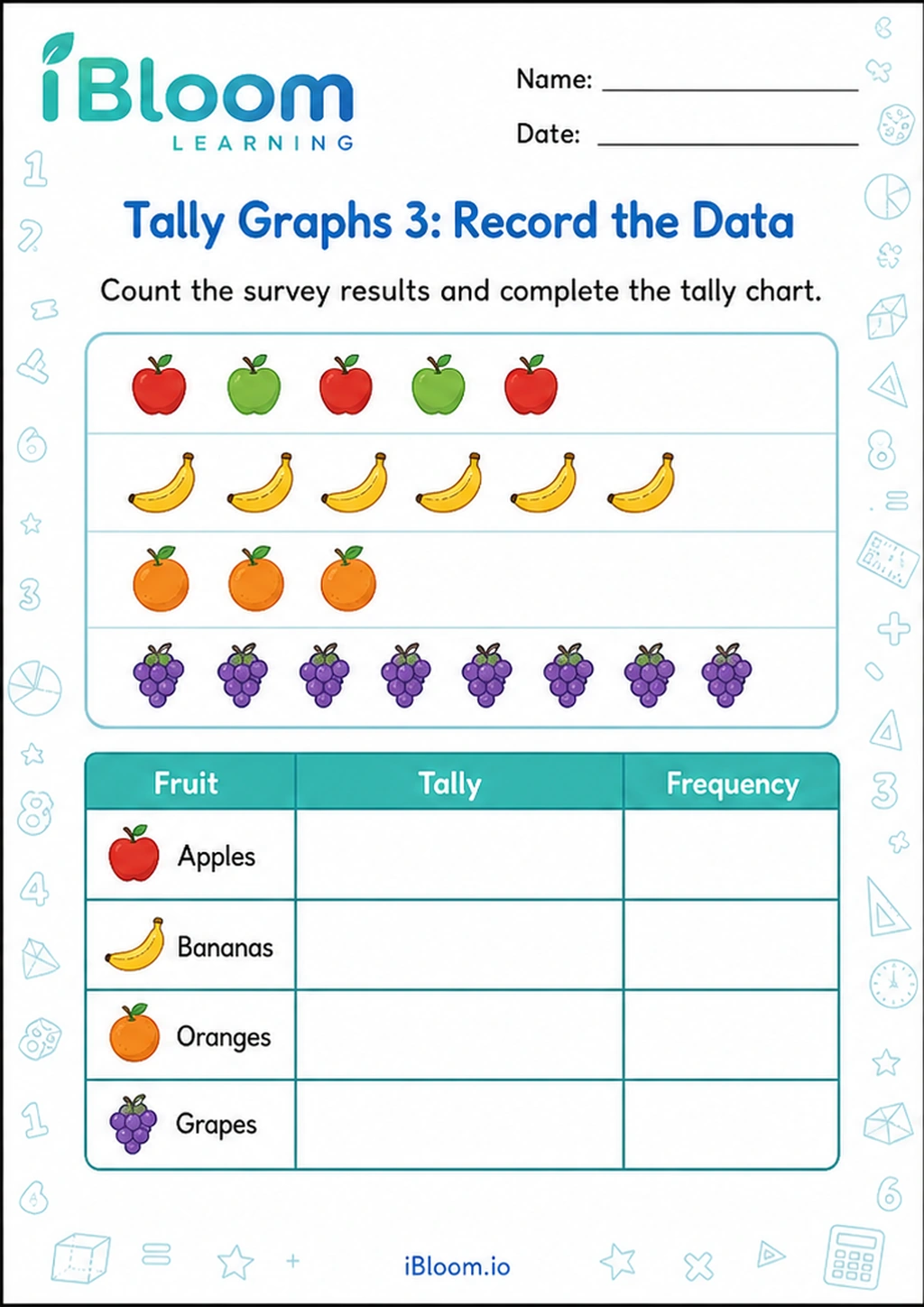 Preview of Tally Graphs 3: Record the Data worksheet