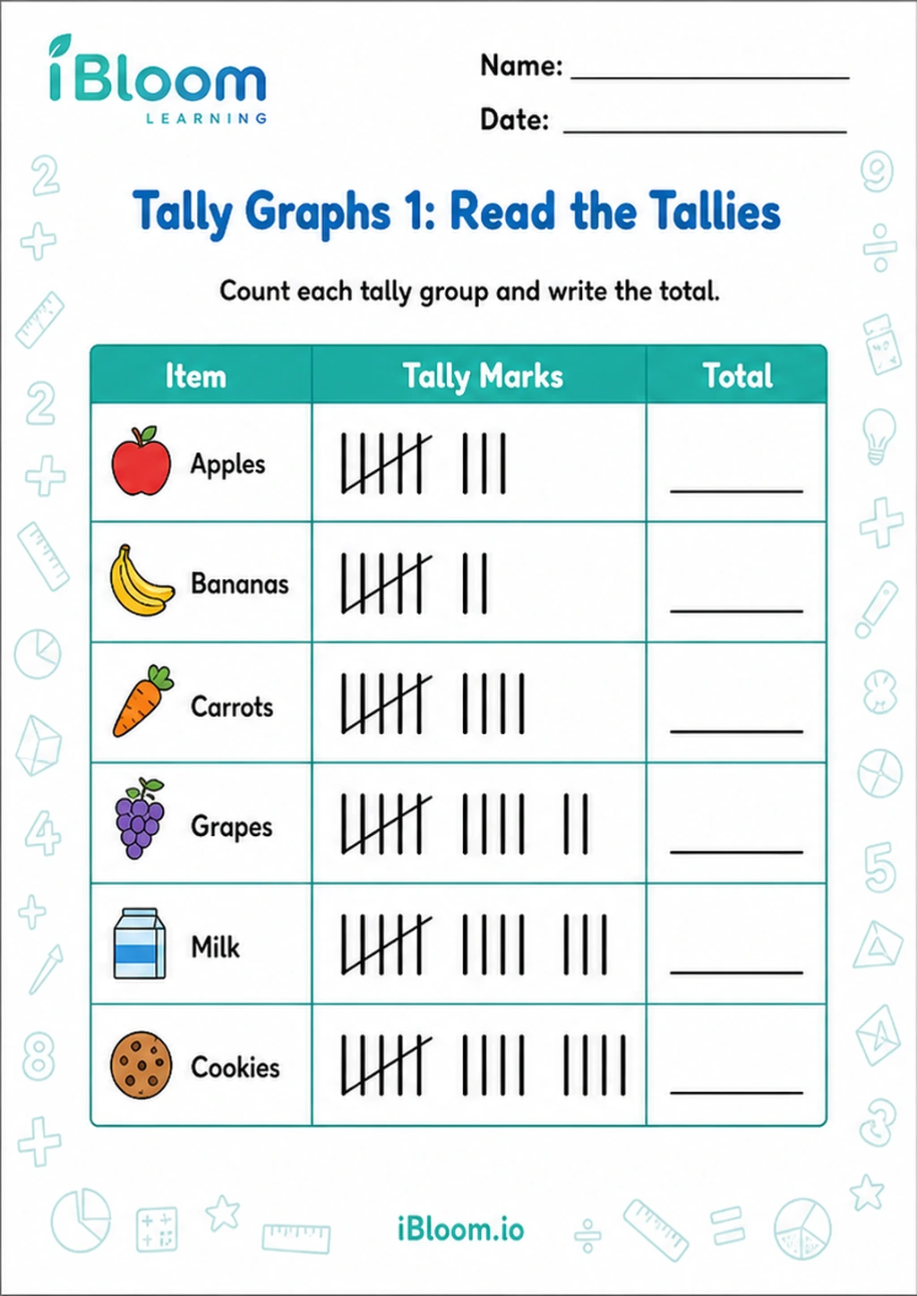 Preview page 1 of Tally Graphs 1: Read the Tallies