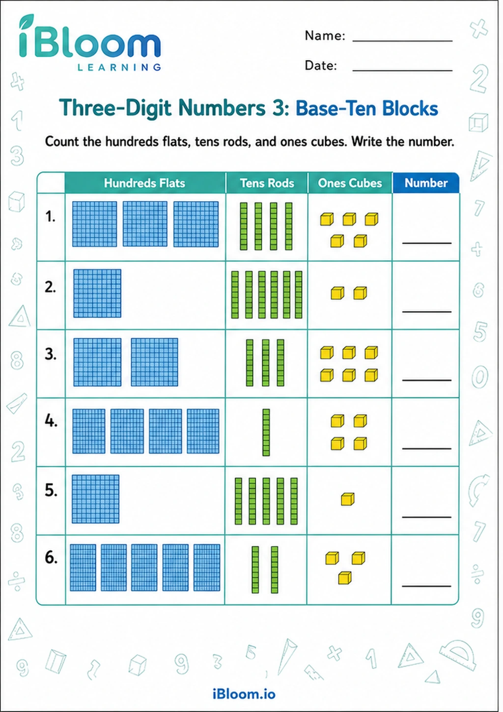 Preview of Three-Digit Numbers 3: Base-Ten Blocks worksheet