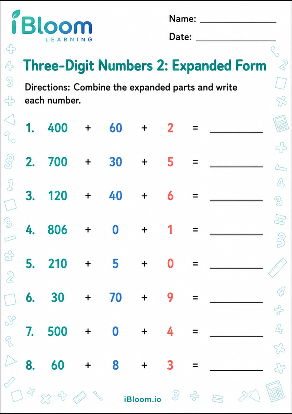 Preview page 1 of Three-Digit Numbers 2: Expanded Form