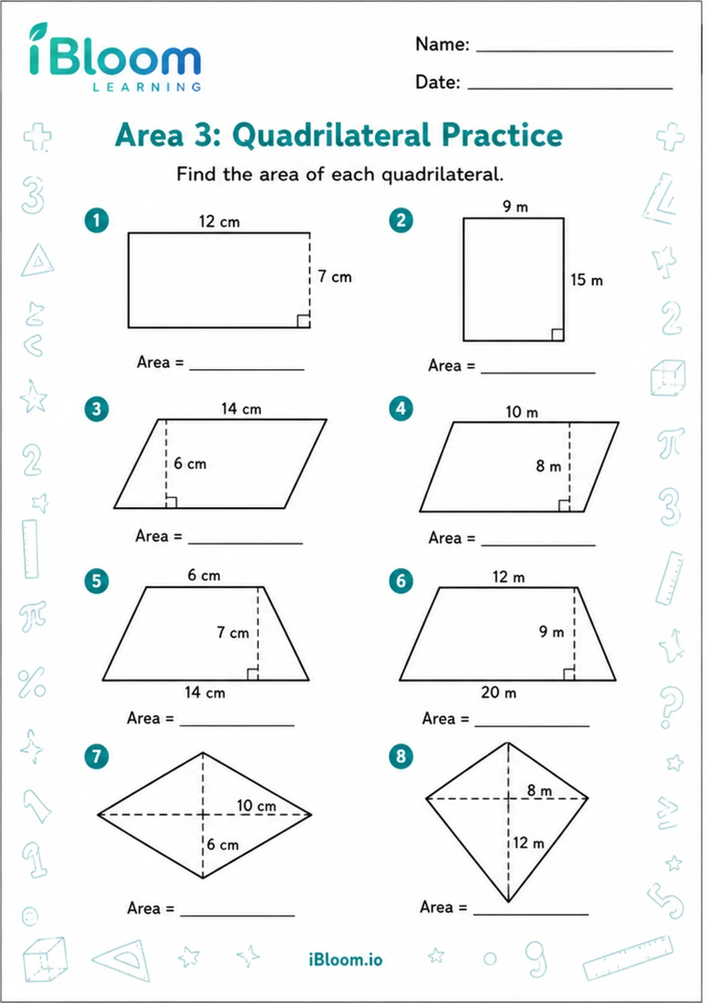 Preview page 1 of Area 3: Quadrilateral Practice
