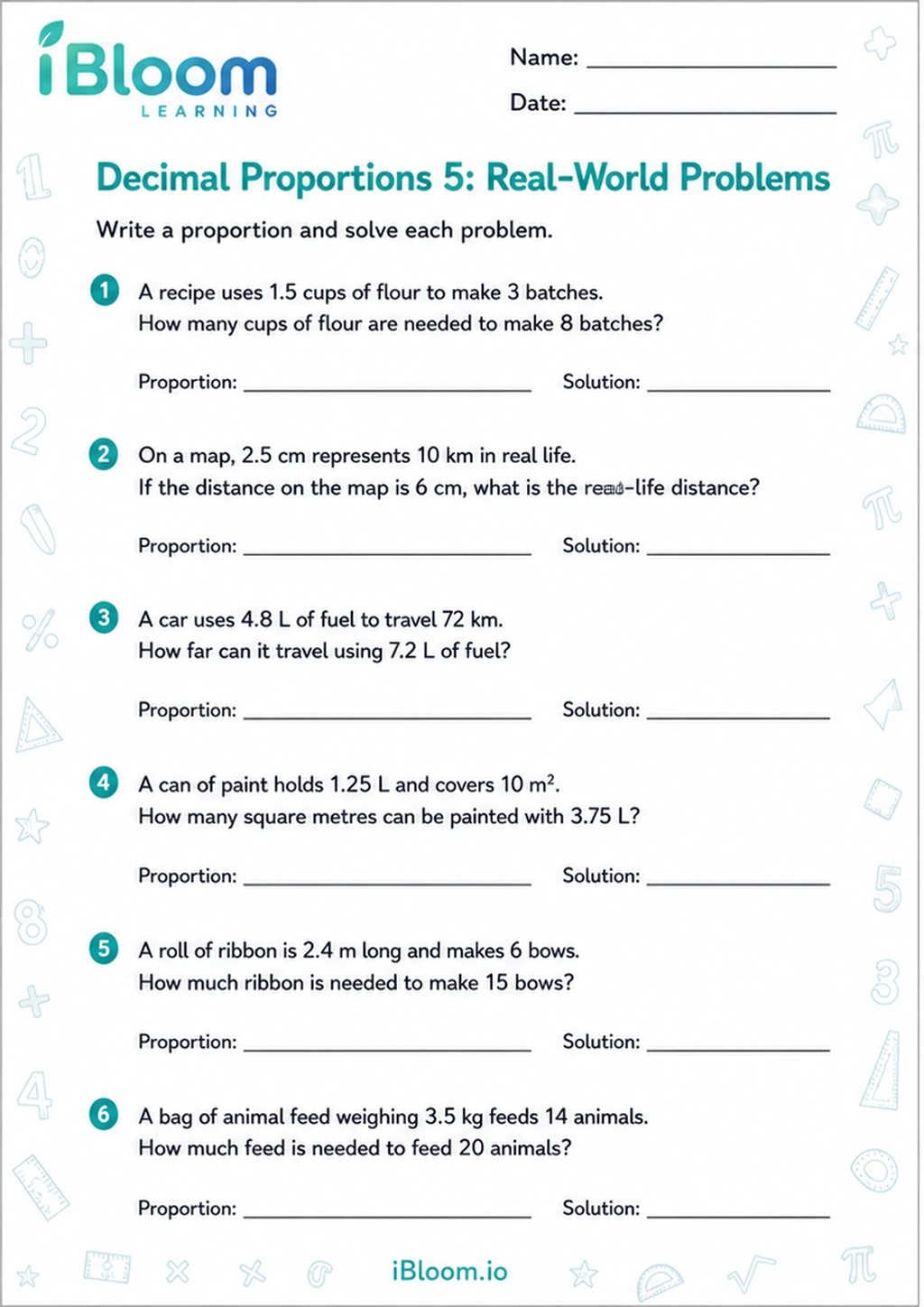 Preview page 1 of Decimal Proportions 5: Real-World Problems