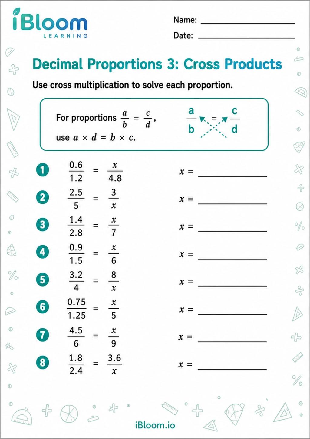 Preview page 1 of Decimal Proportions 3: Cross Products