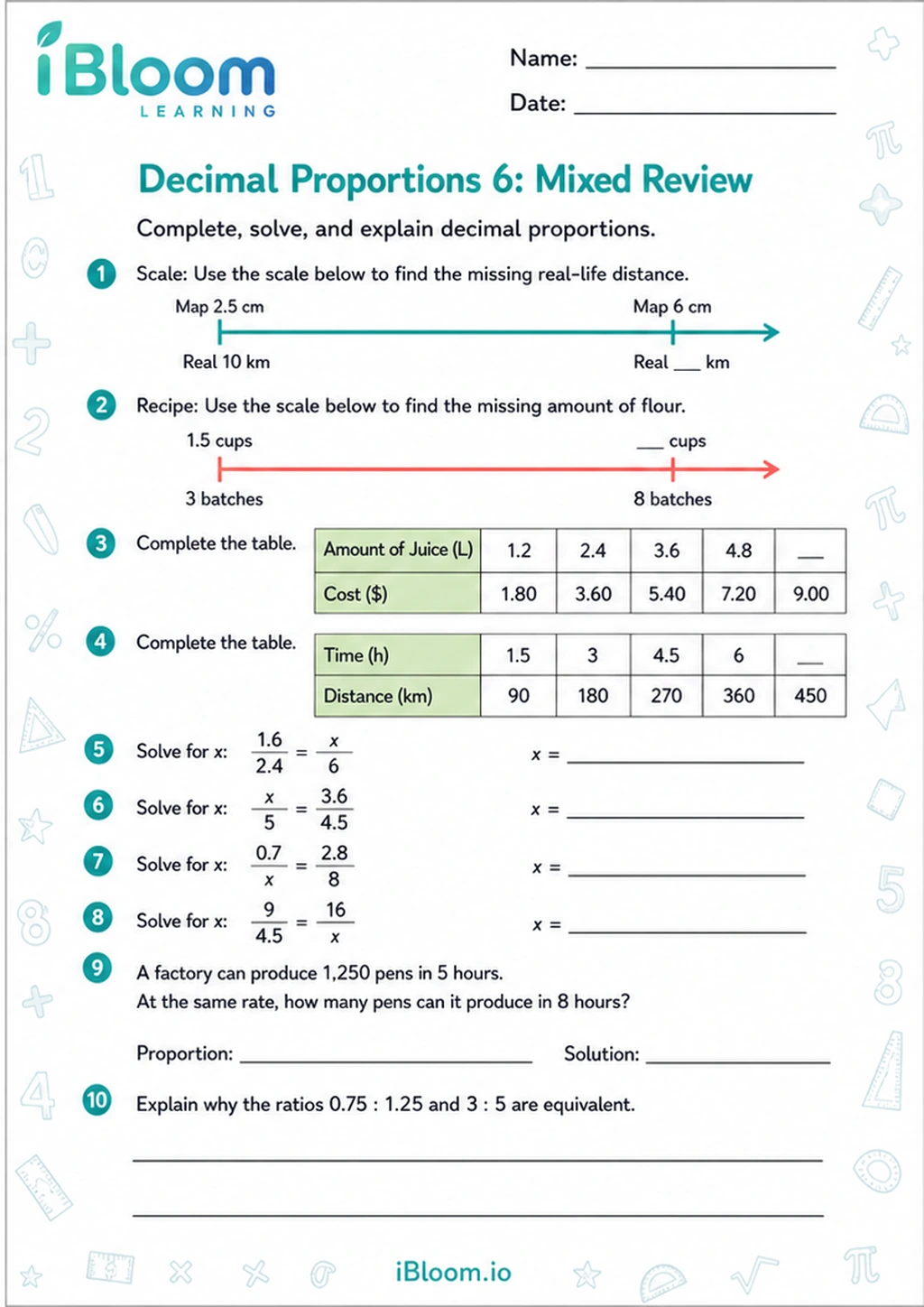 Preview of Decimal Proportions 6: Mixed Review worksheet