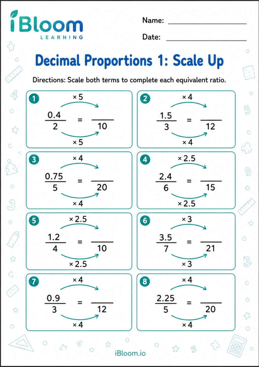 Preview page 1 of Decimal Proportions 1: Scale Up