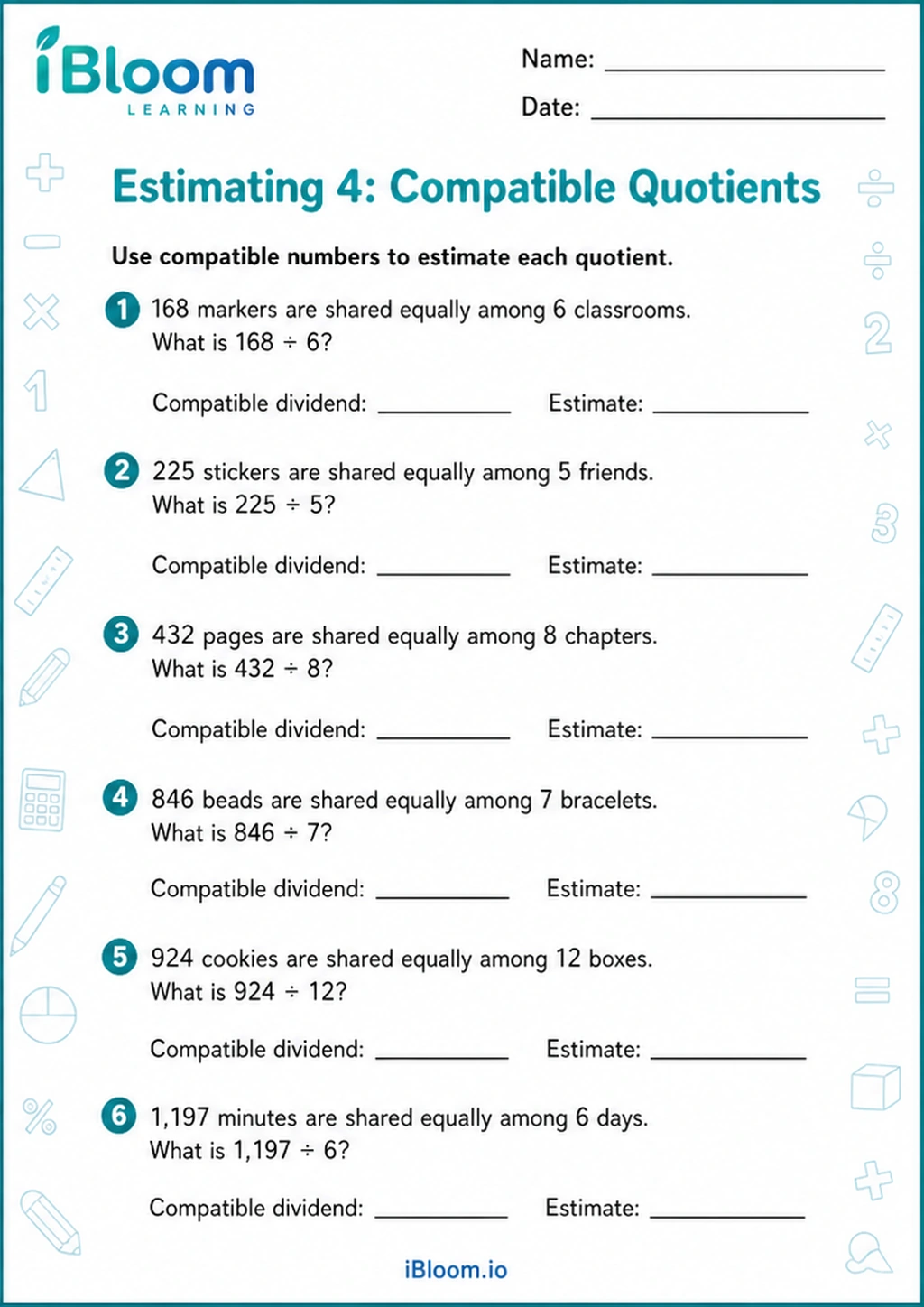 Preview of Estimating 4: Compatible Quotients worksheet