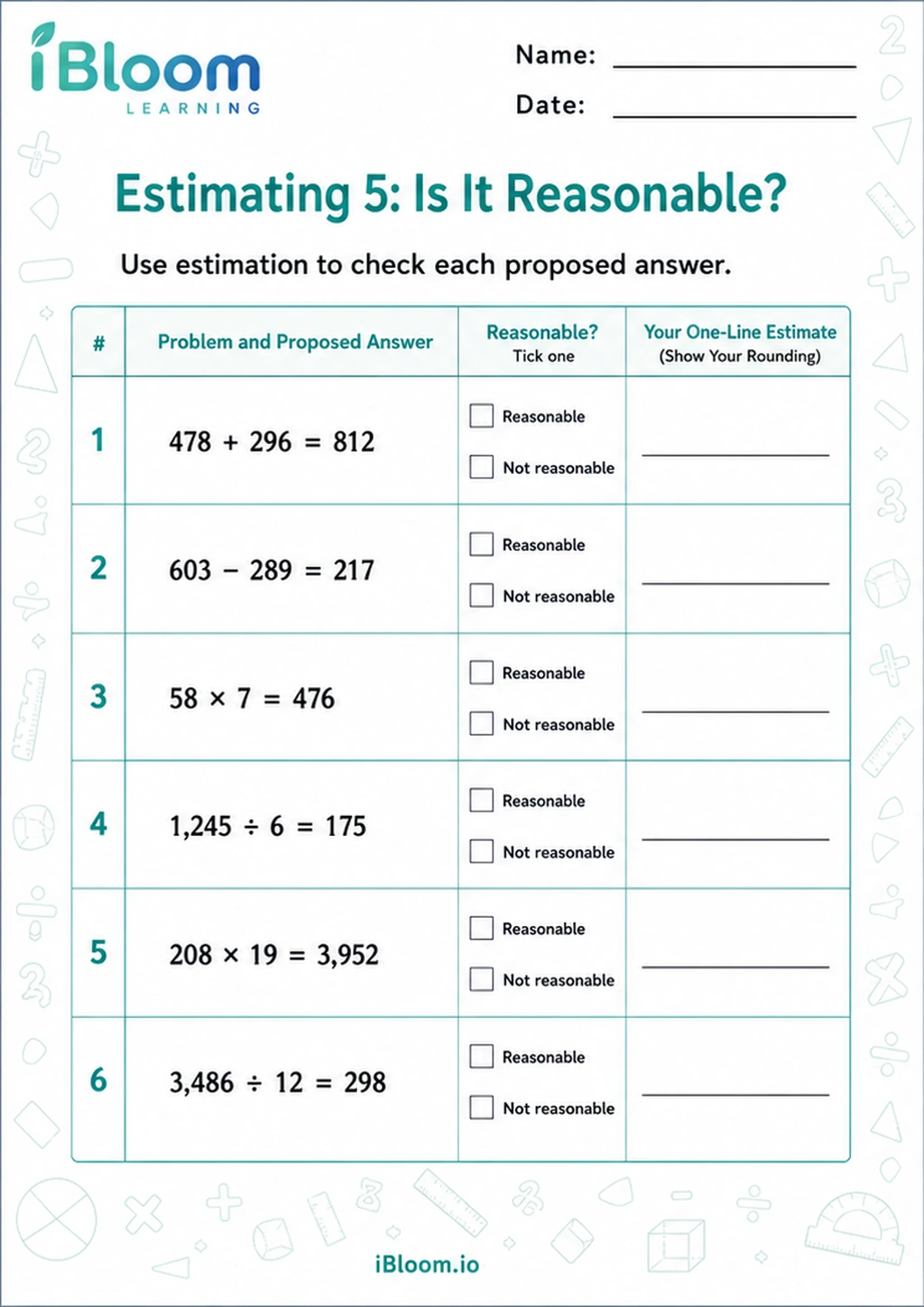 Preview page 1 of Estimating 5: Is It Reasonable?