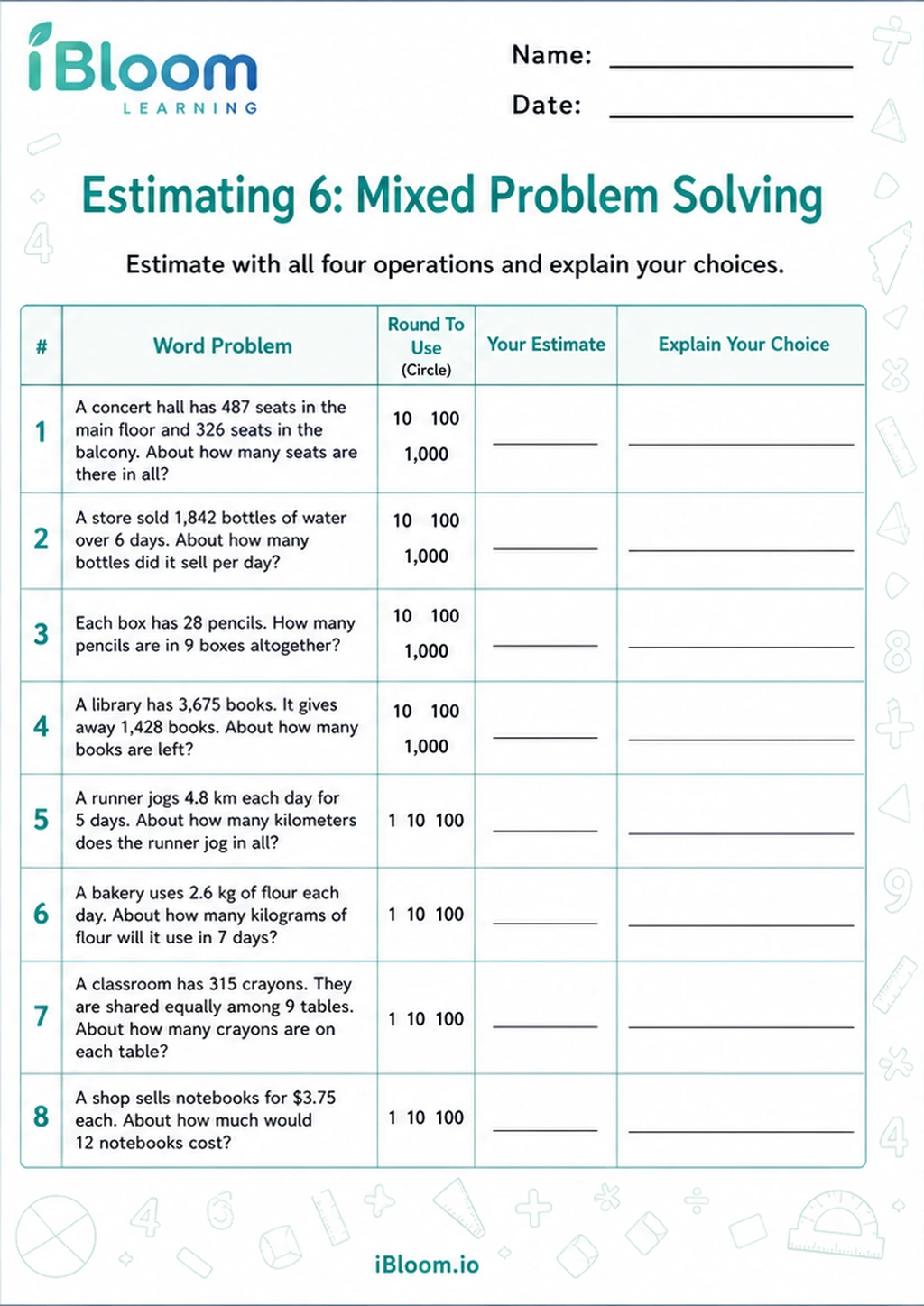 Preview page 1 of Estimating 6: Mixed Problem Solving