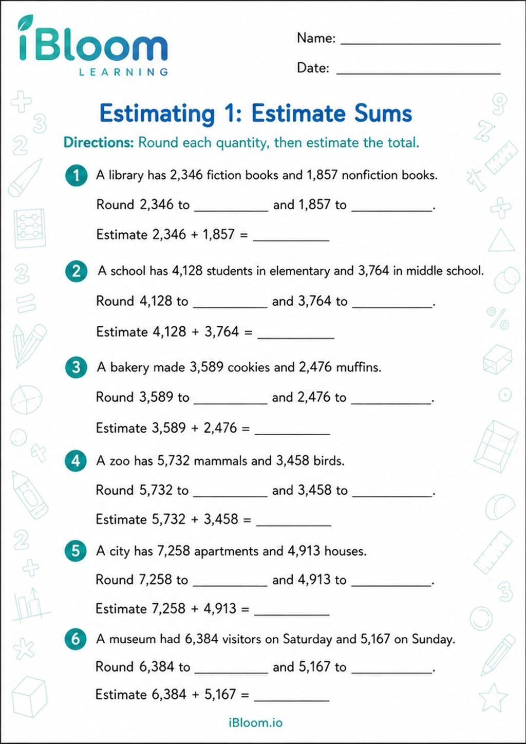 Preview of Estimating 1: Estimate Sums worksheet