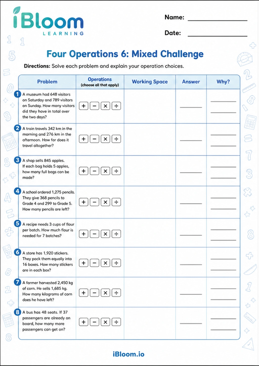 Preview page 1 of Four Operations 6: Mixed Challenge
