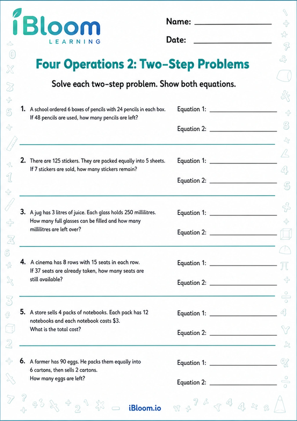 Preview of Four Operations 2: Two-Step Problems worksheet