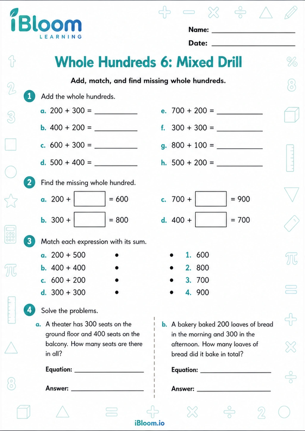 Preview of Whole Hundreds 6: Mixed Drill worksheet