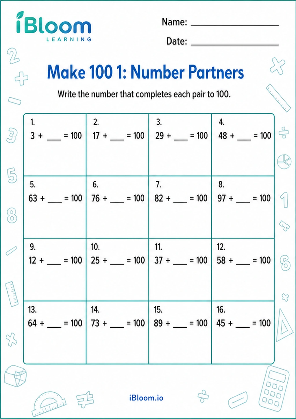 Preview page 1 of Make 100 1: Number Partners