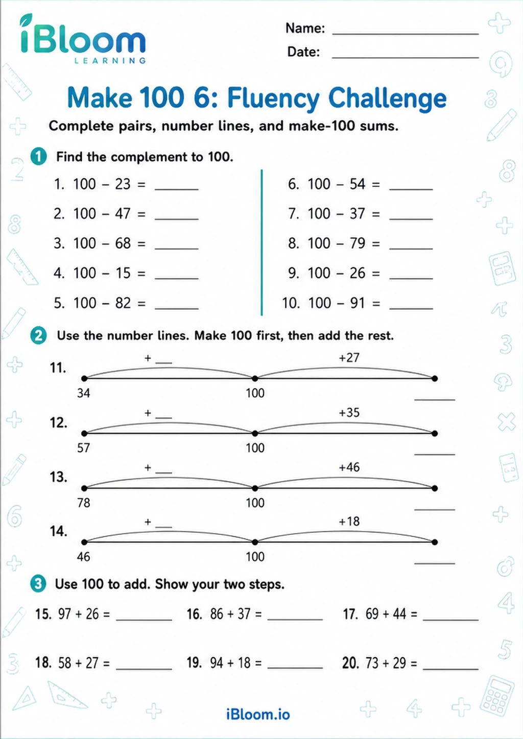 Preview of Make 100 6: Fluency Challenge worksheet