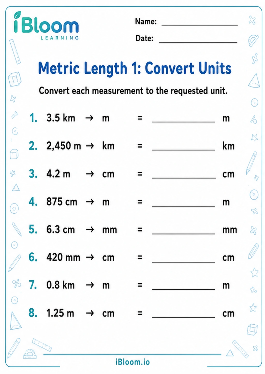 Preview of Metric Length 1: Convert Units worksheet