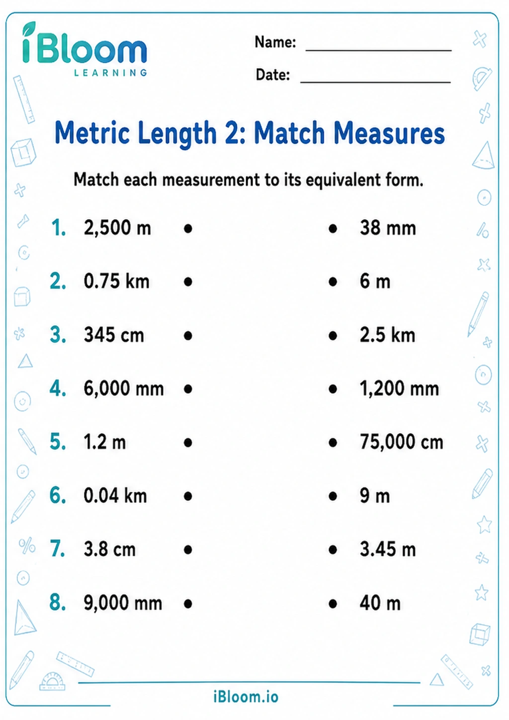 Preview of Metric Length 2: Match Measures worksheet