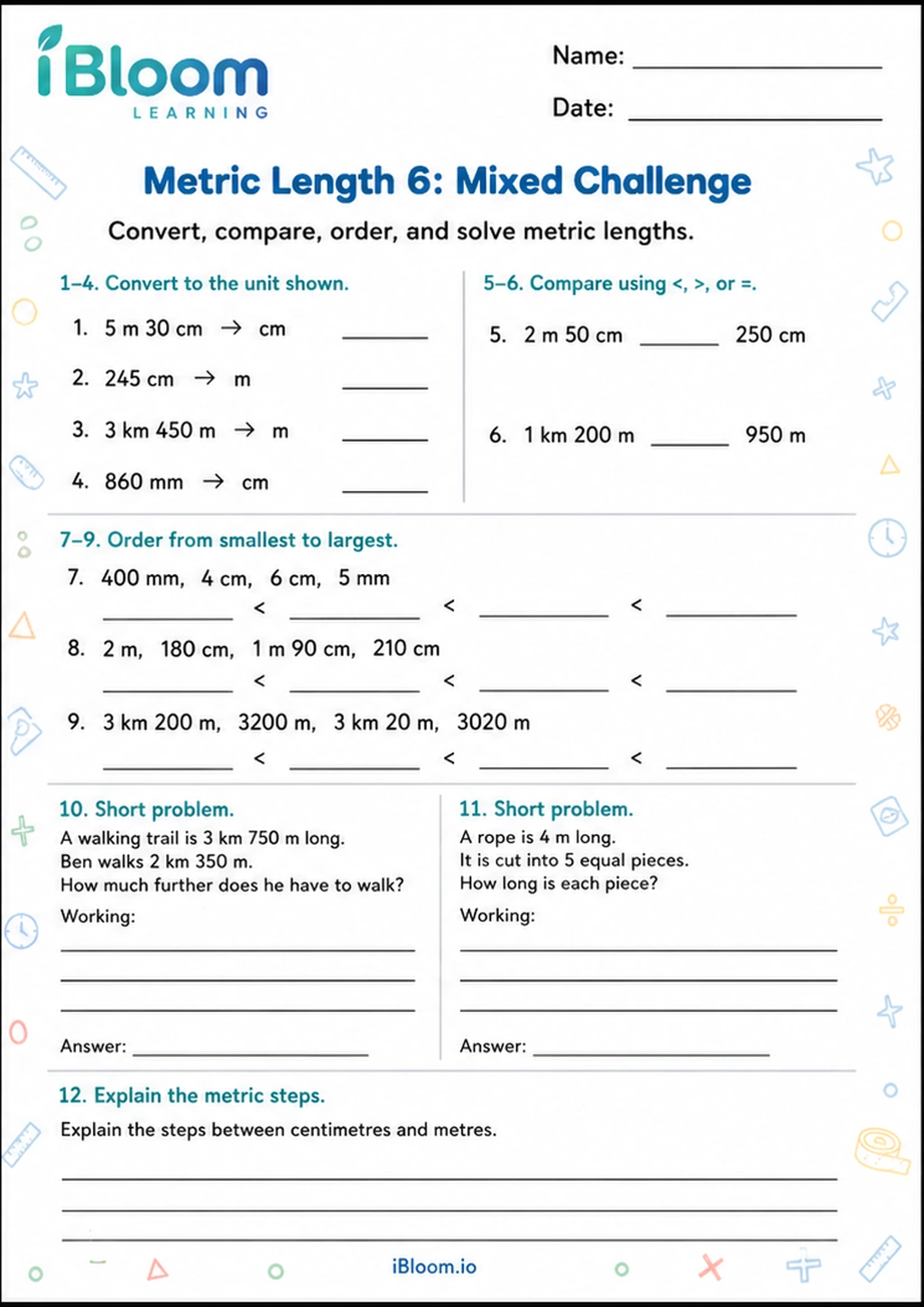 Preview of Metric Length 6: Mixed Challenge worksheet