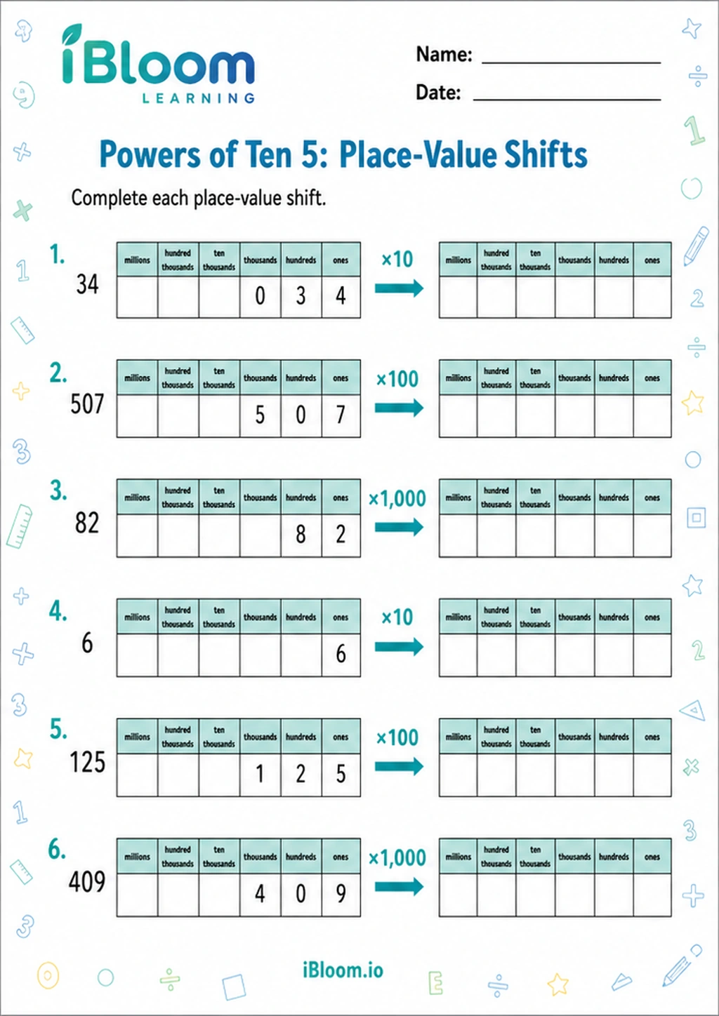 Preview page 1 of Powers of Ten 5: Place-Value Shifts