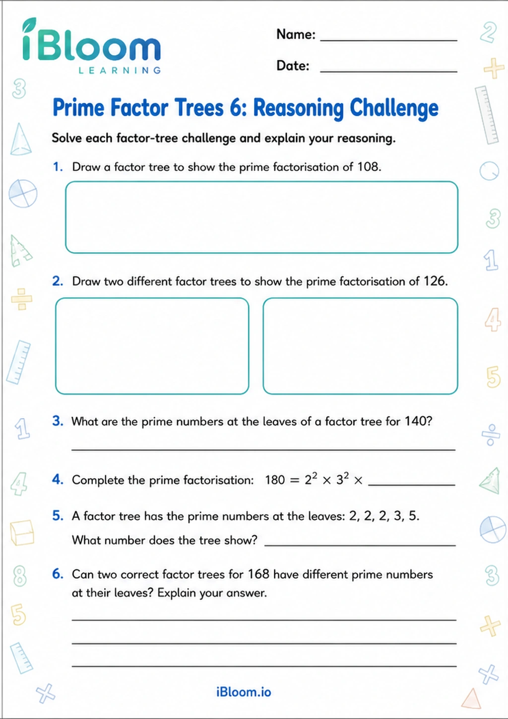 Preview page 1 of Prime Factor Trees 6: Reasoning Challenge