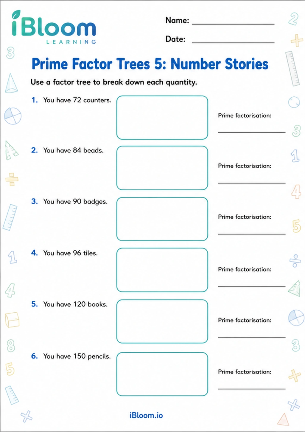 Preview page 1 of Prime Factor Trees 5: Number Stories