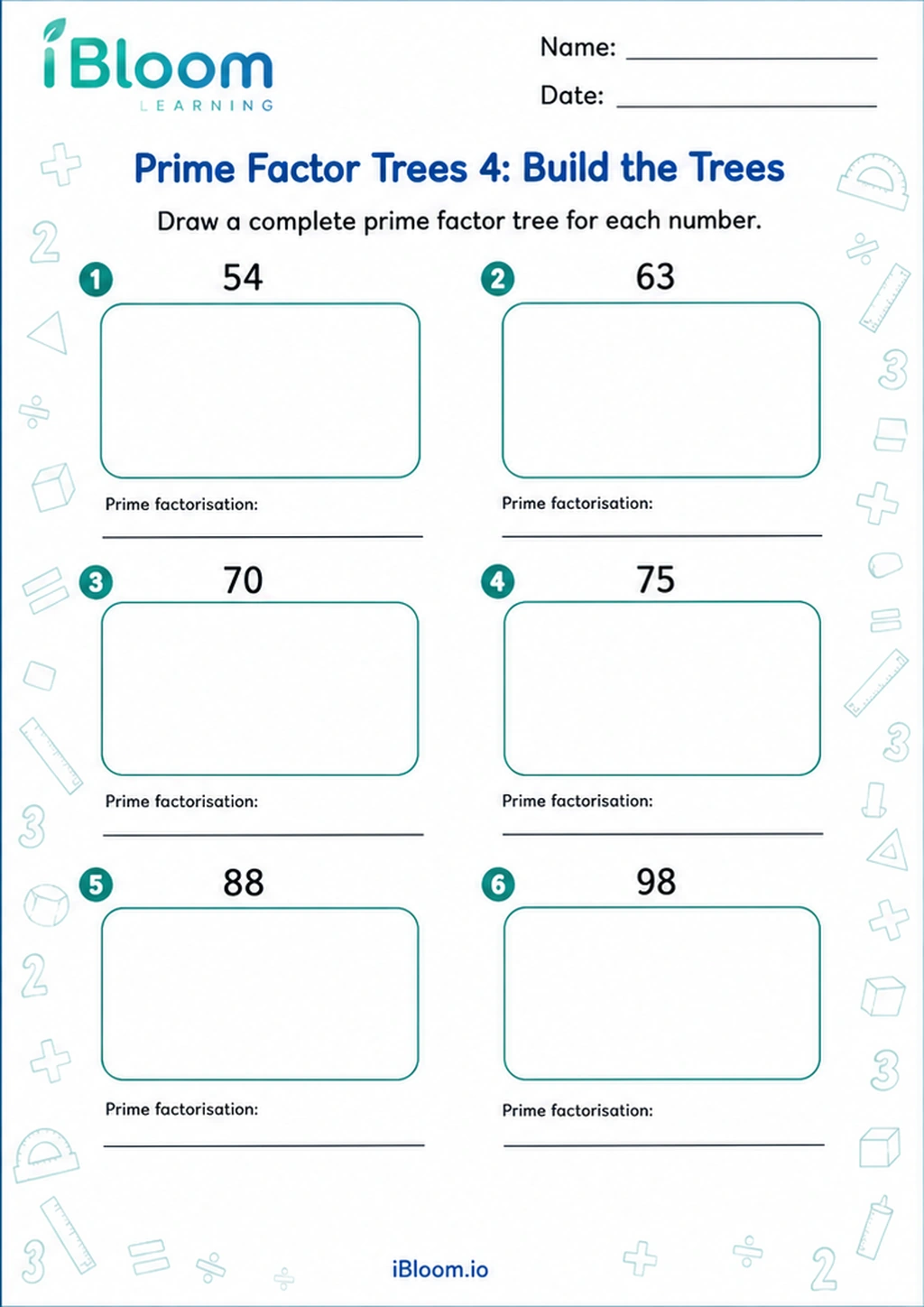 Preview page 1 of Prime Factor Trees 4: Build the Trees