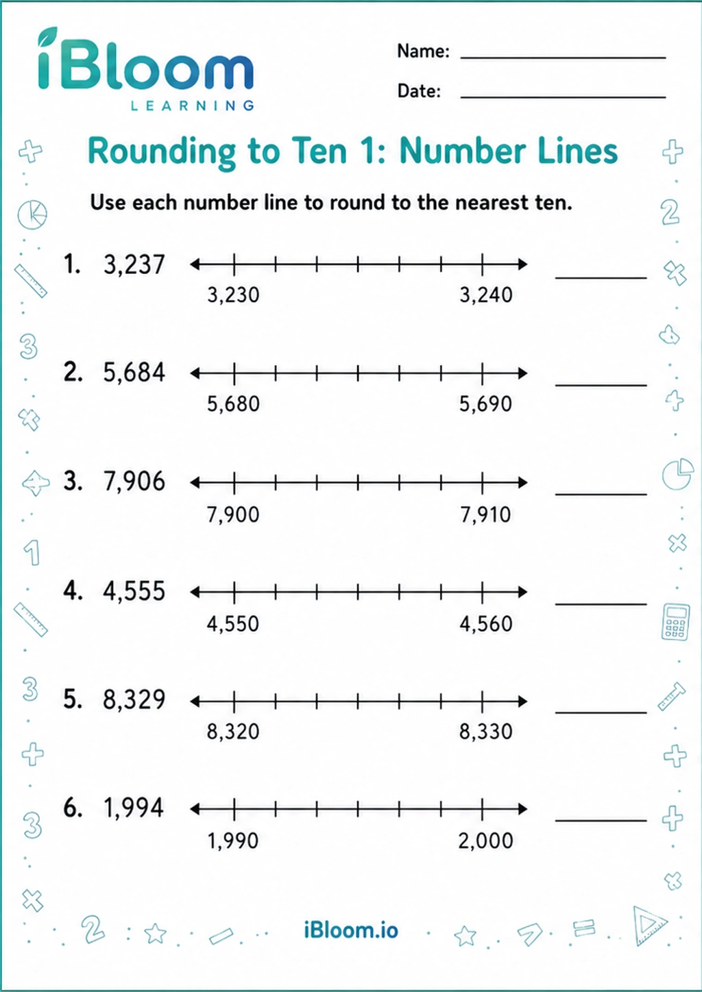 Preview page 1 of Rounding to Ten 1: Number Lines