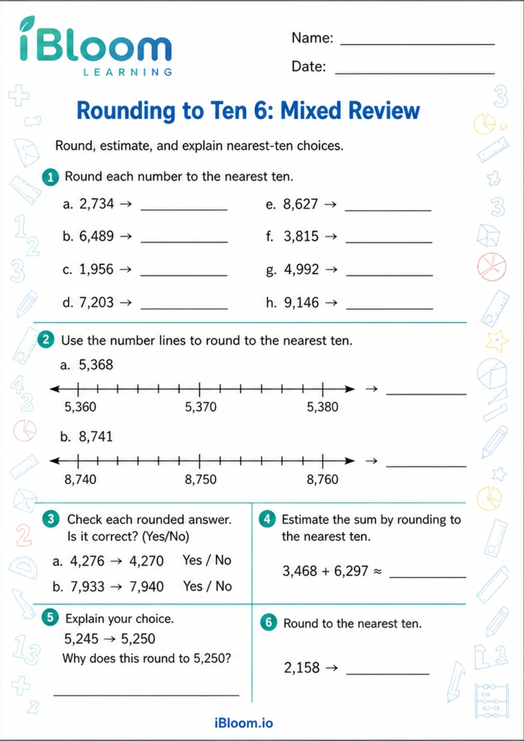 Preview of Rounding to Ten 6: Mixed Review worksheet