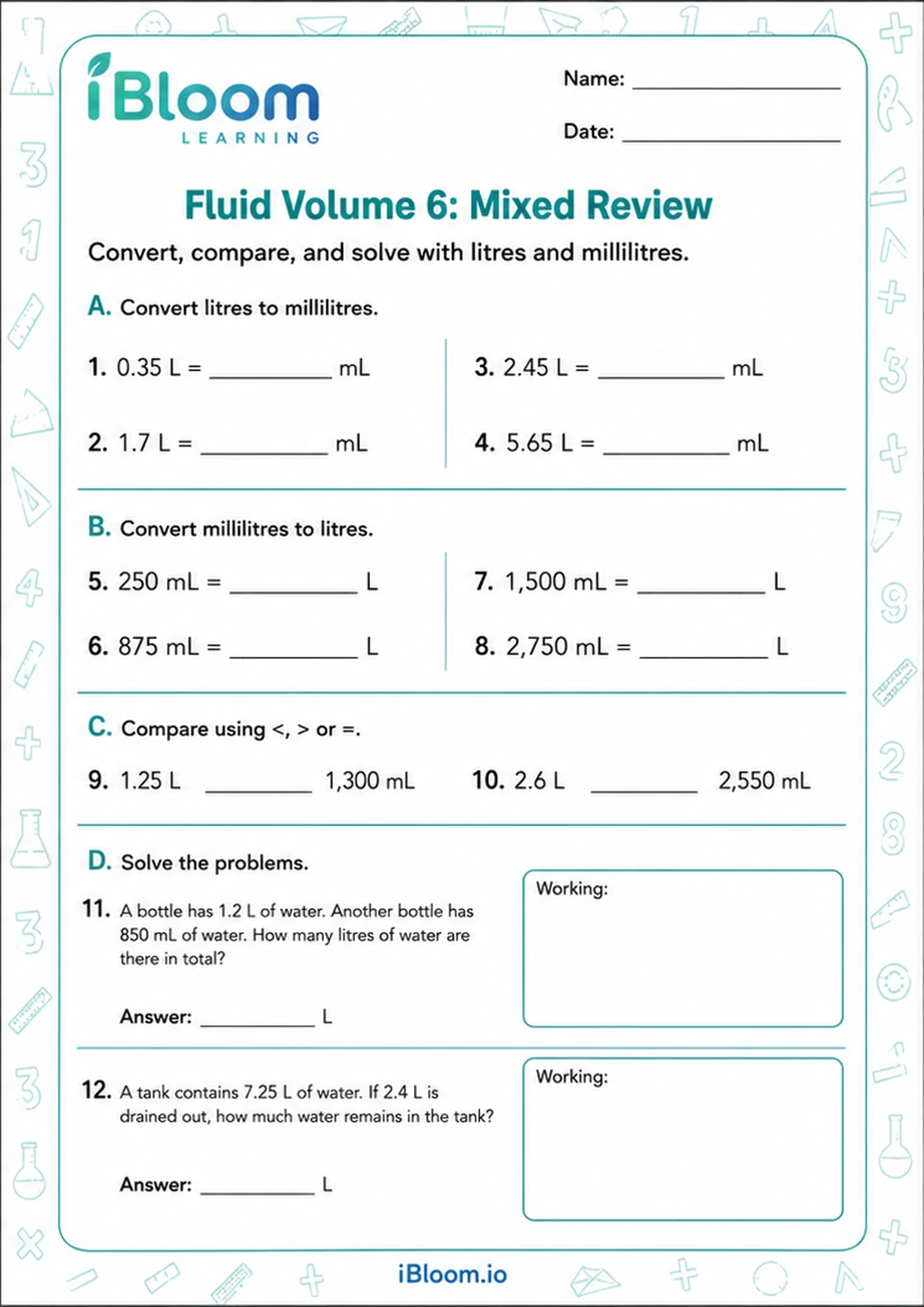 Preview of Fluid Volume 6: Mixed Review worksheet