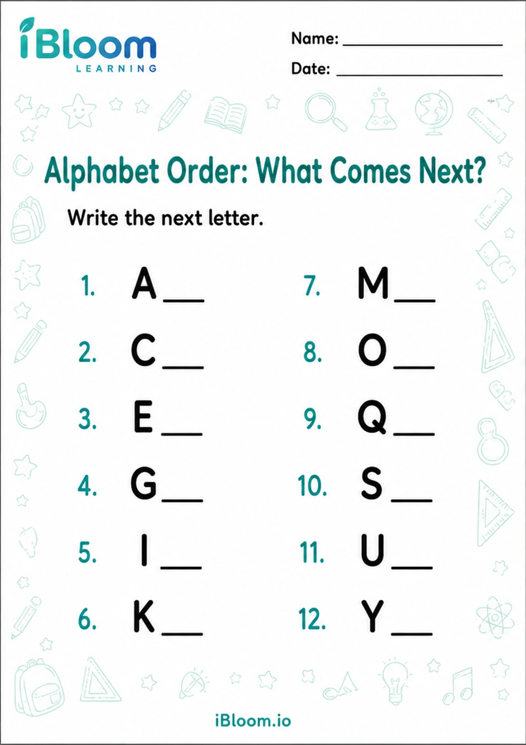 Preview of Alphabet Order: What Comes Next? worksheet