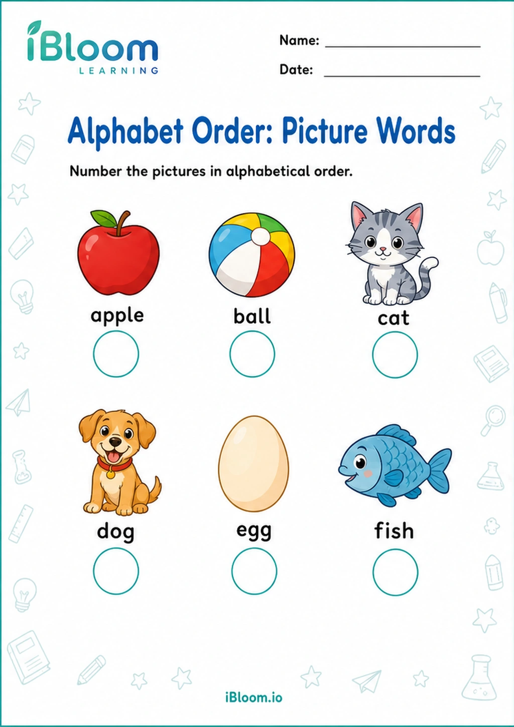 Preview of Alphabet Order: Picture Words worksheet