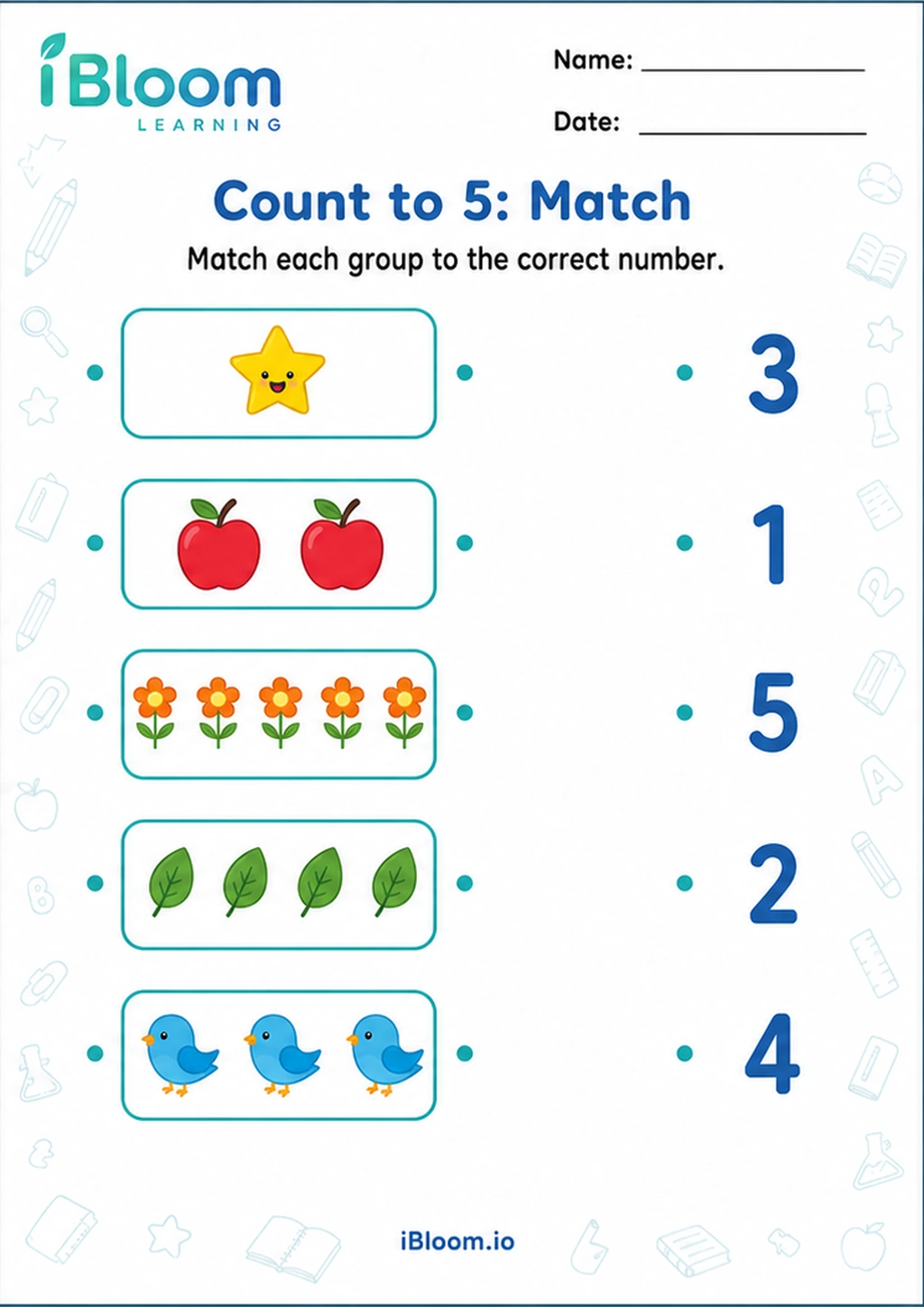 Preview page 1 of Count to 5: Match
