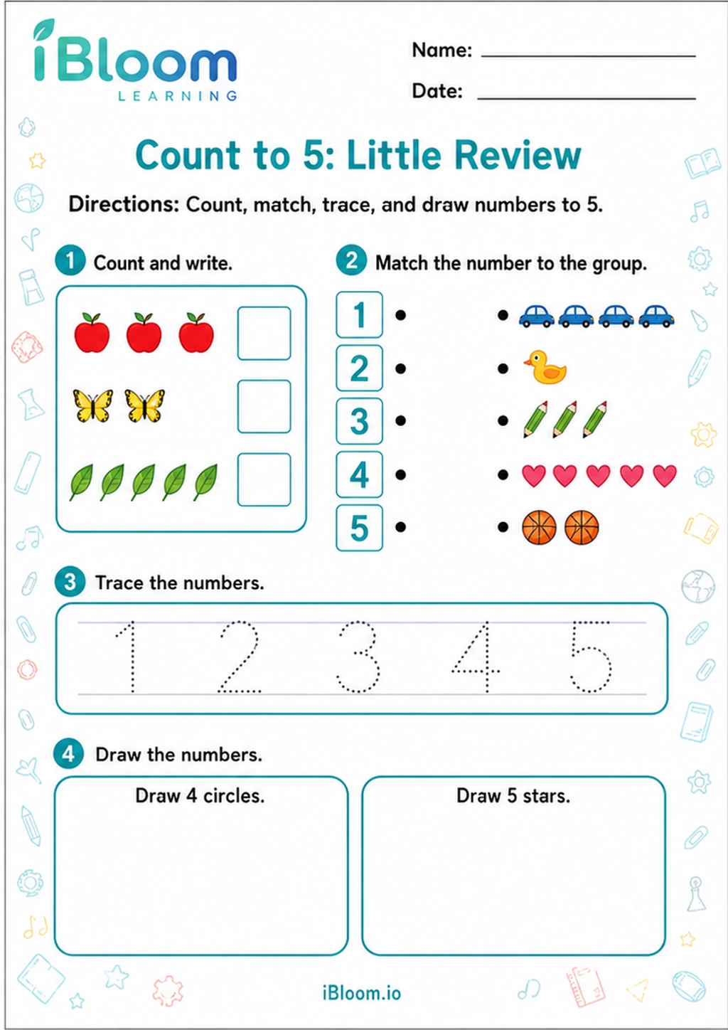Preview page 1 of Count to 5: Little Review