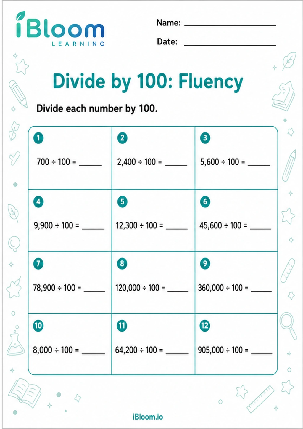 Preview page 1 of Divide by 100: Fluency