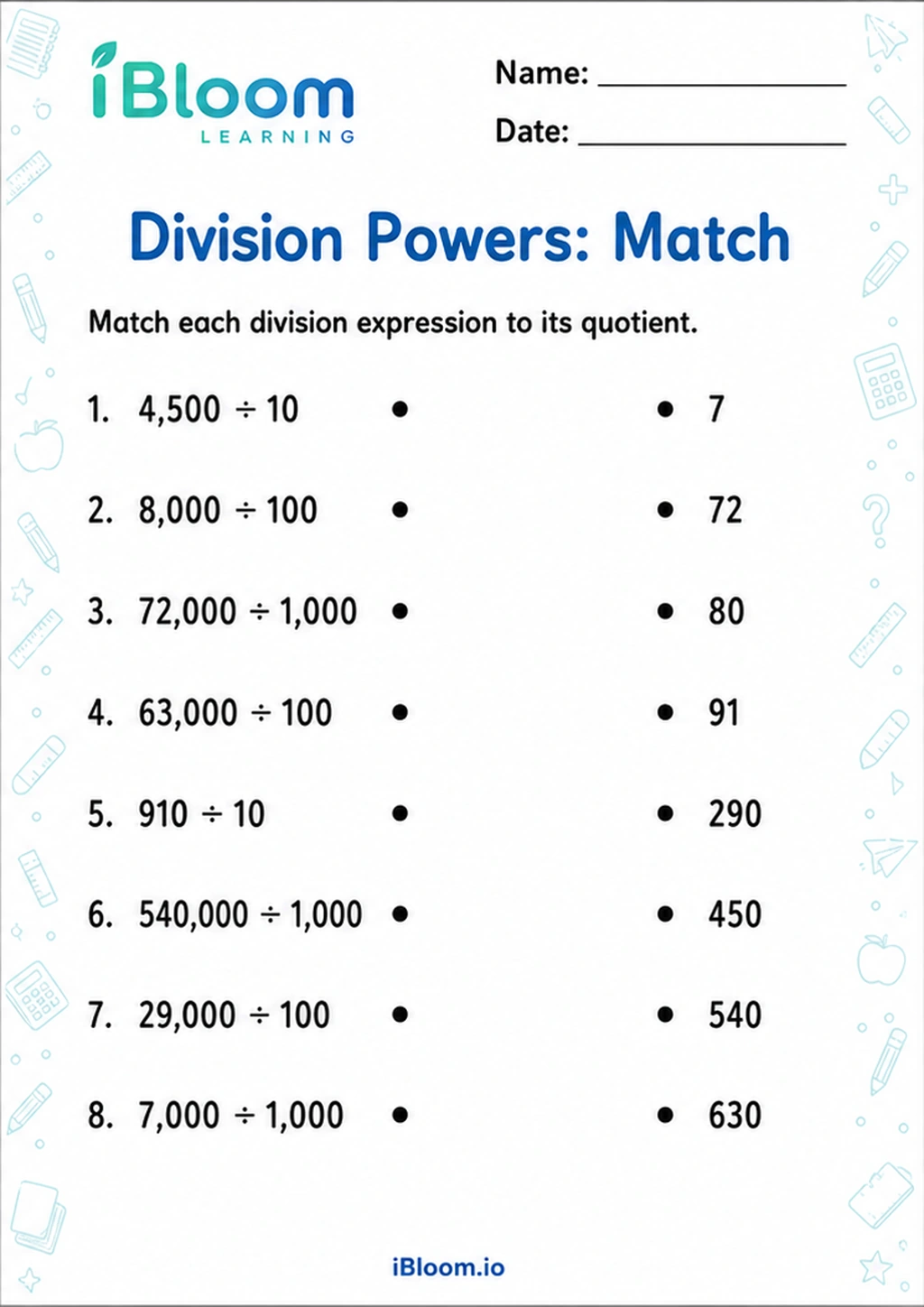 Preview page 1 of Division Powers: Match
