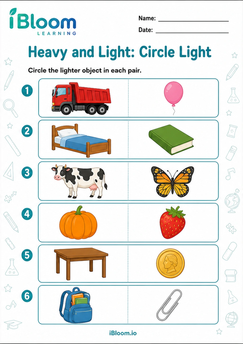 Preview of Heavy and Light: Circle Light worksheet