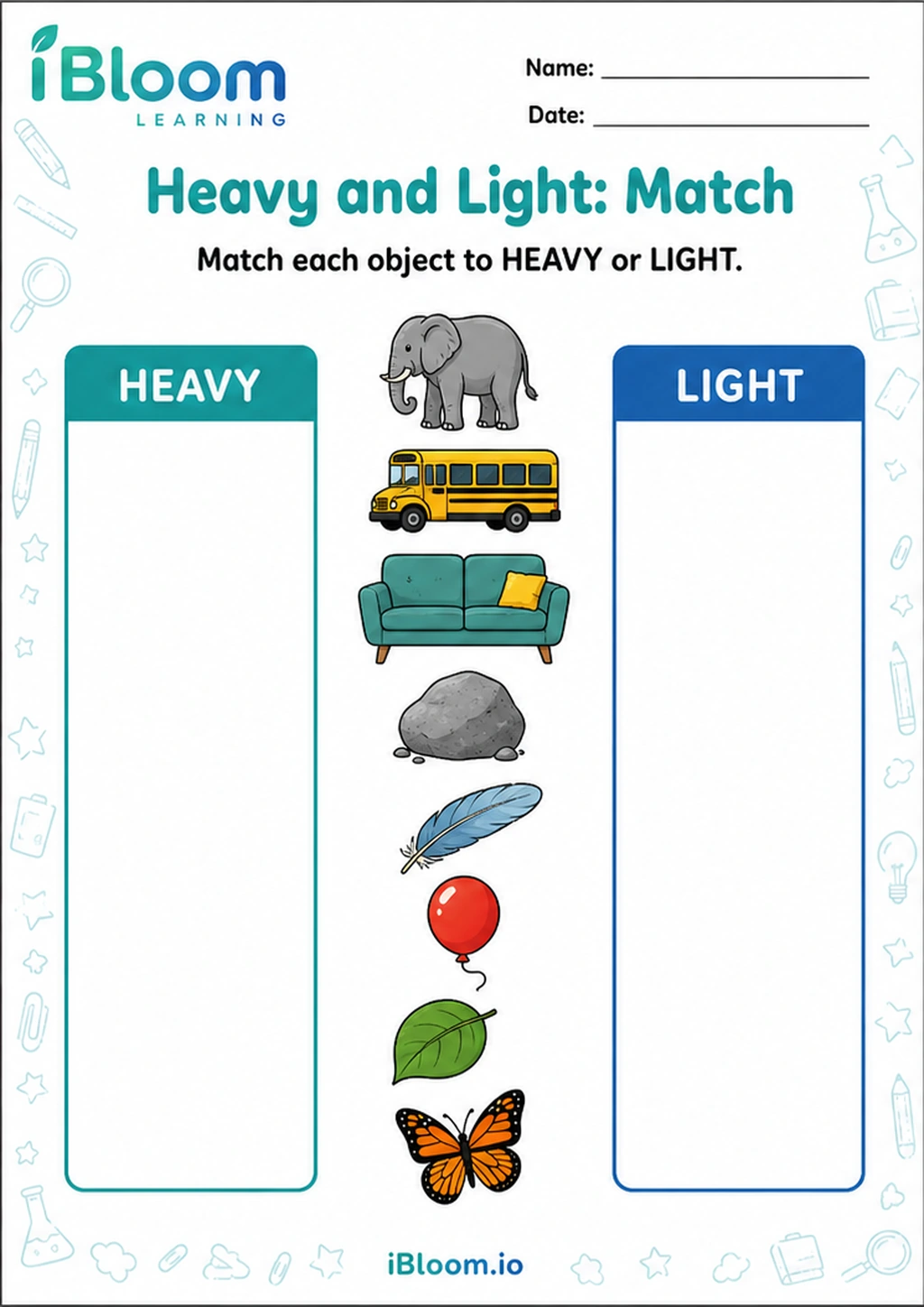 Preview of Heavy and Light: Match worksheet