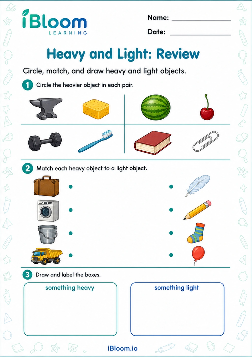 Preview of Heavy and Light: Review worksheet