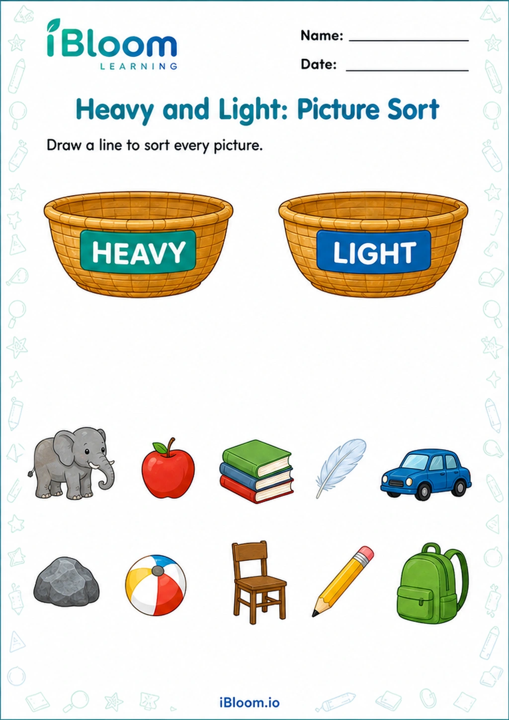 Preview of Heavy and Light: Picture Sort worksheet