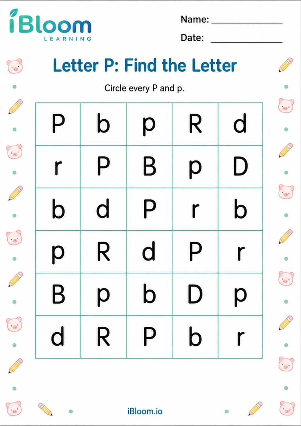 Preview page 1 of Letter P: Find the Letter