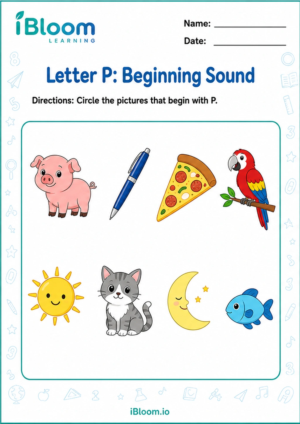 Preview of Letter P: Beginning Sound worksheet