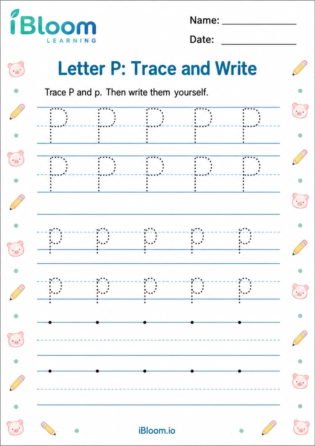 Preview of Letter P: Trace and Write worksheet