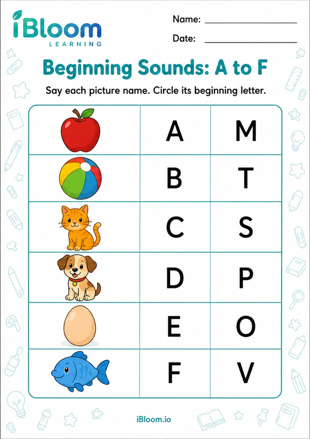 Preview page 1 of Beginning Sounds: A to F