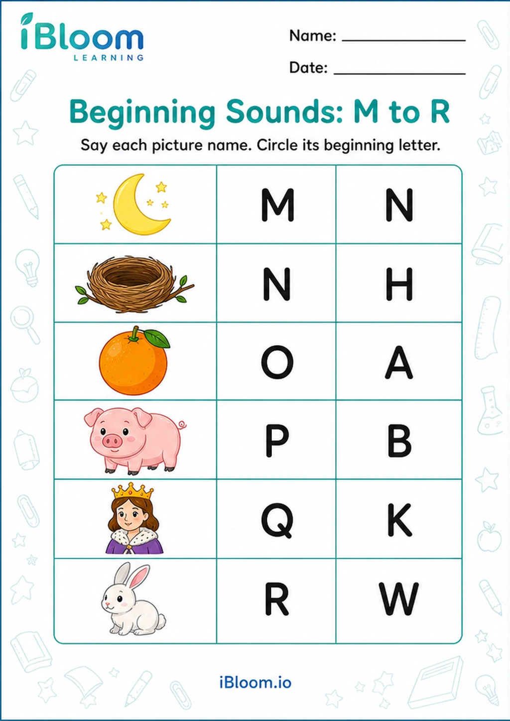 Preview of Beginning Sounds: M to R worksheet