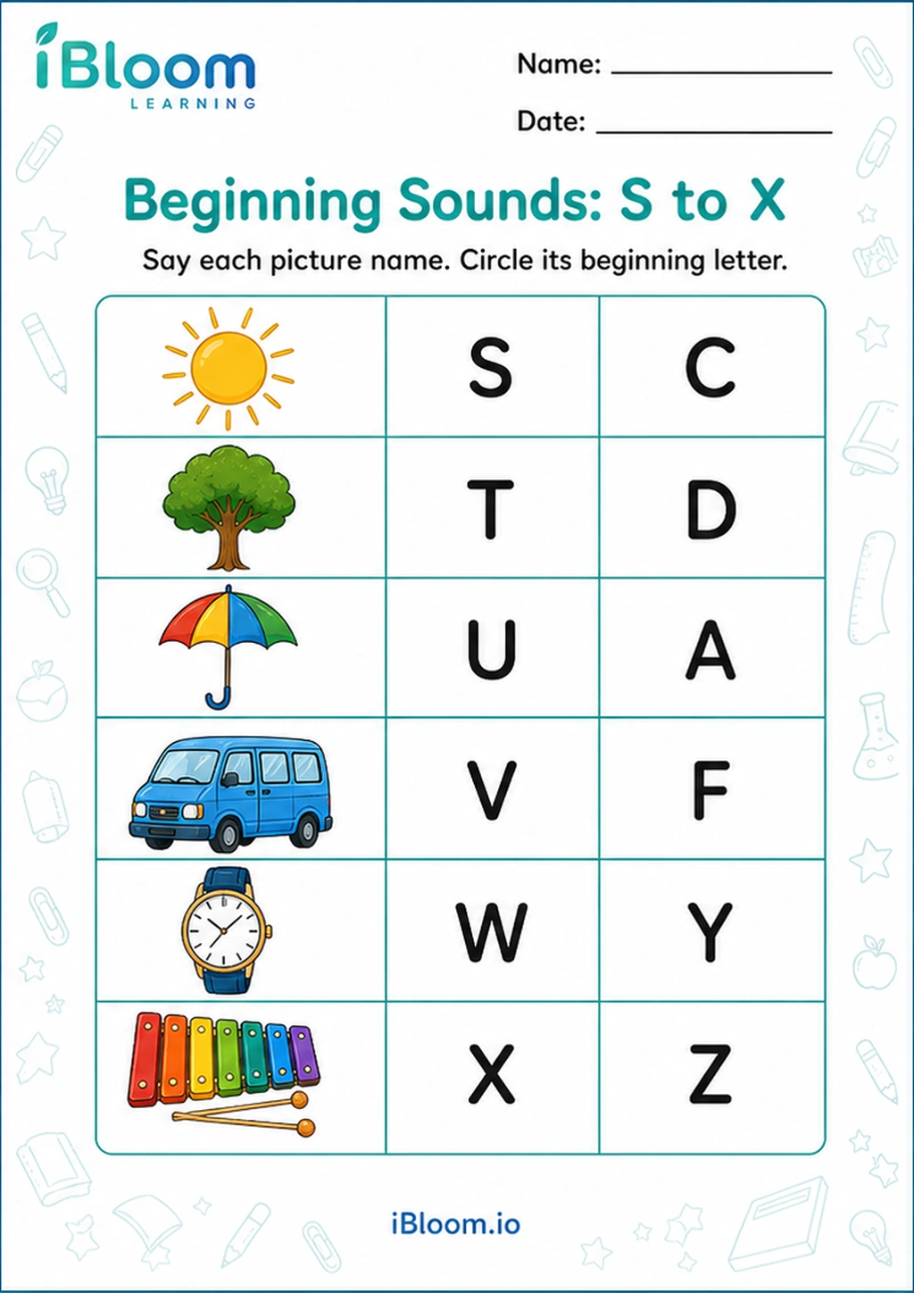 Preview page 1 of Beginning Sounds: S to X