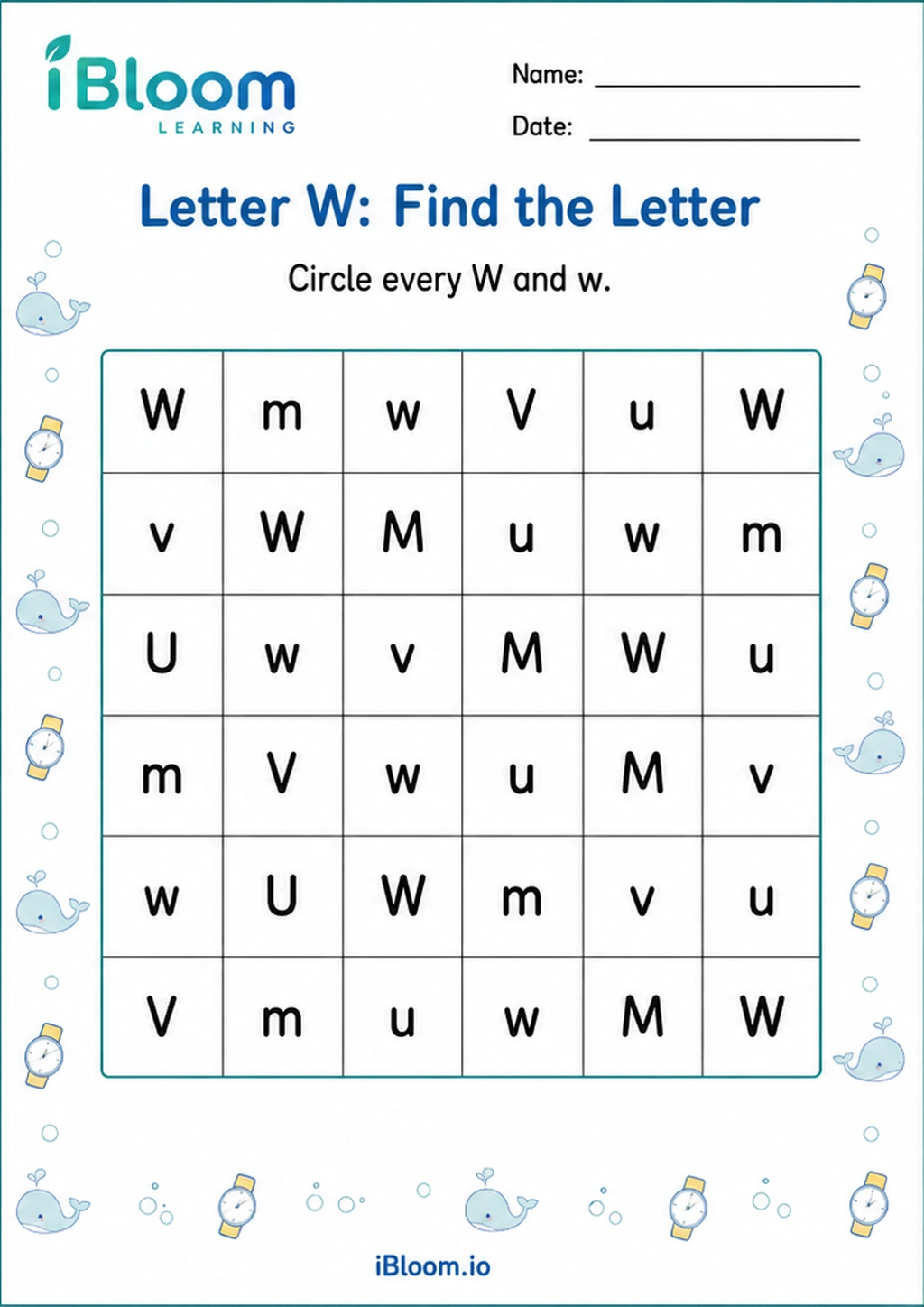Preview page 1 of Letter W: Find the Letter