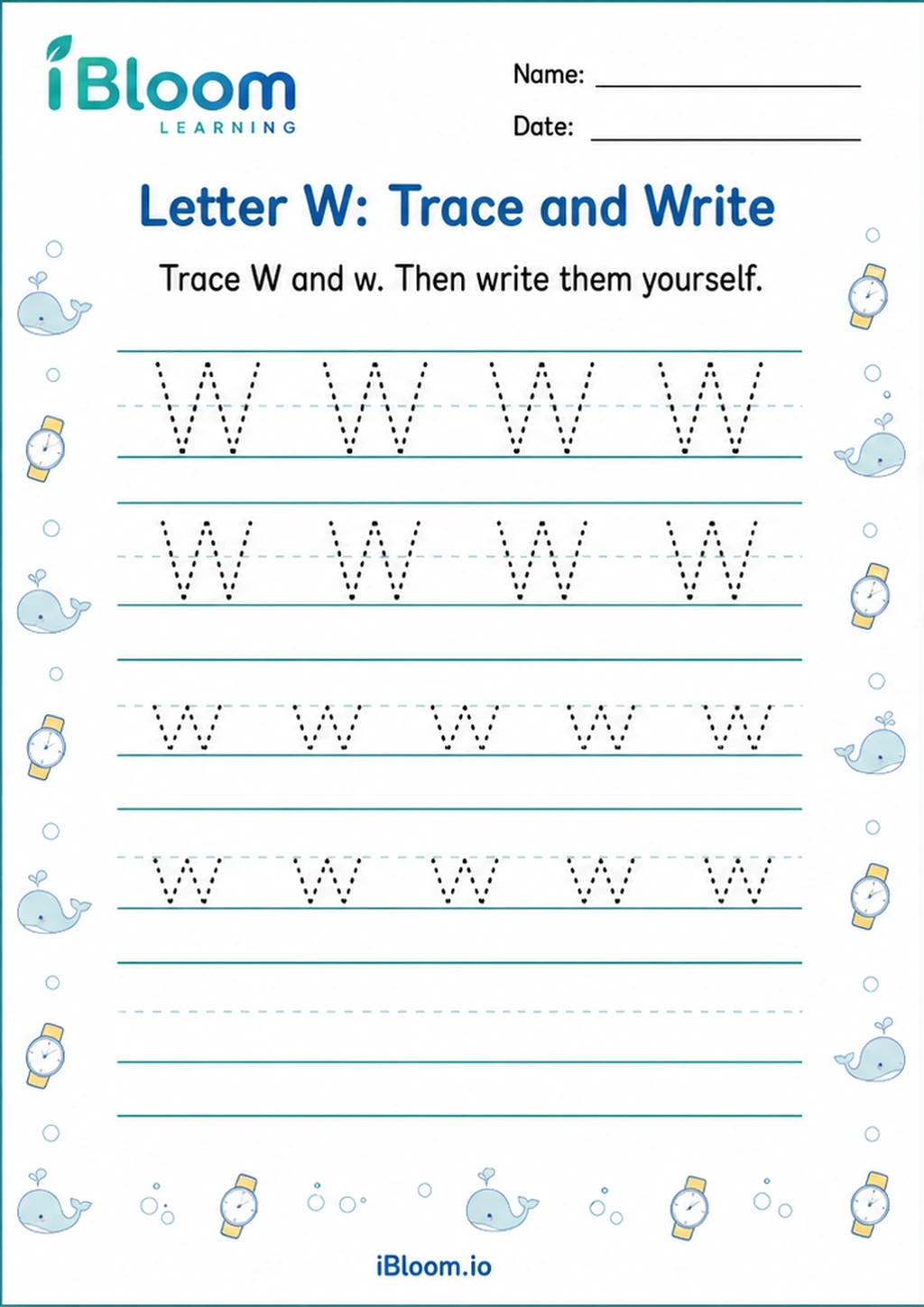 Preview of Letter W: Trace and Write worksheet