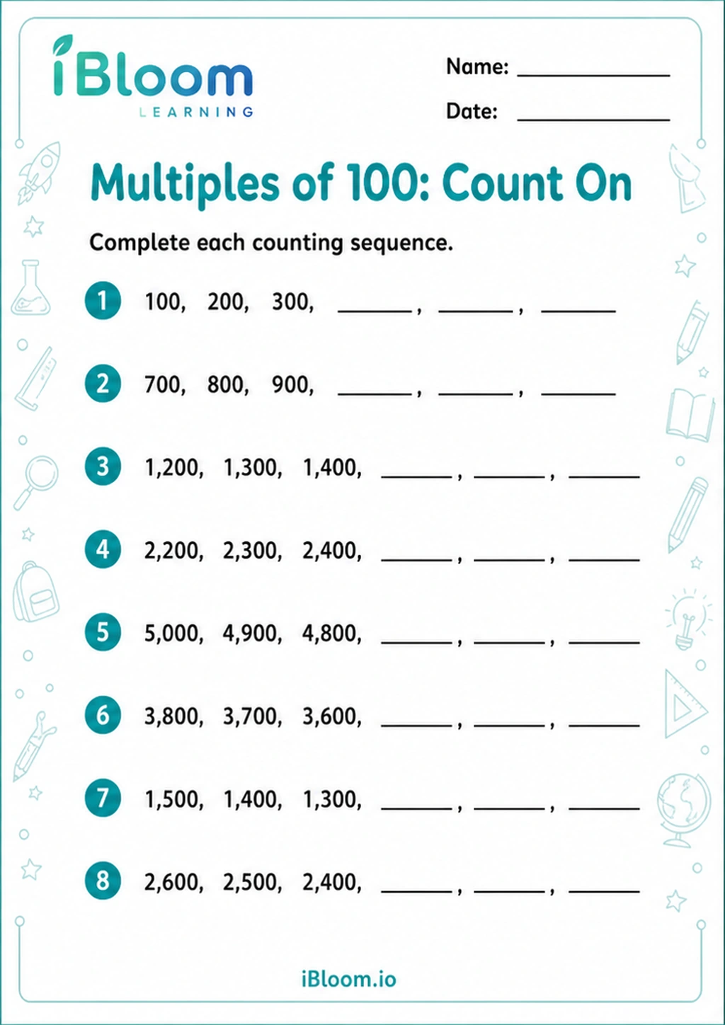 Preview of Multiples of 100: Count On worksheet