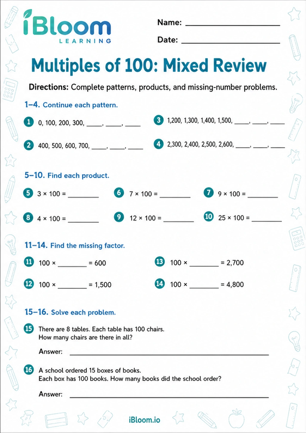 Preview of Multiples of 100: Mixed Review worksheet