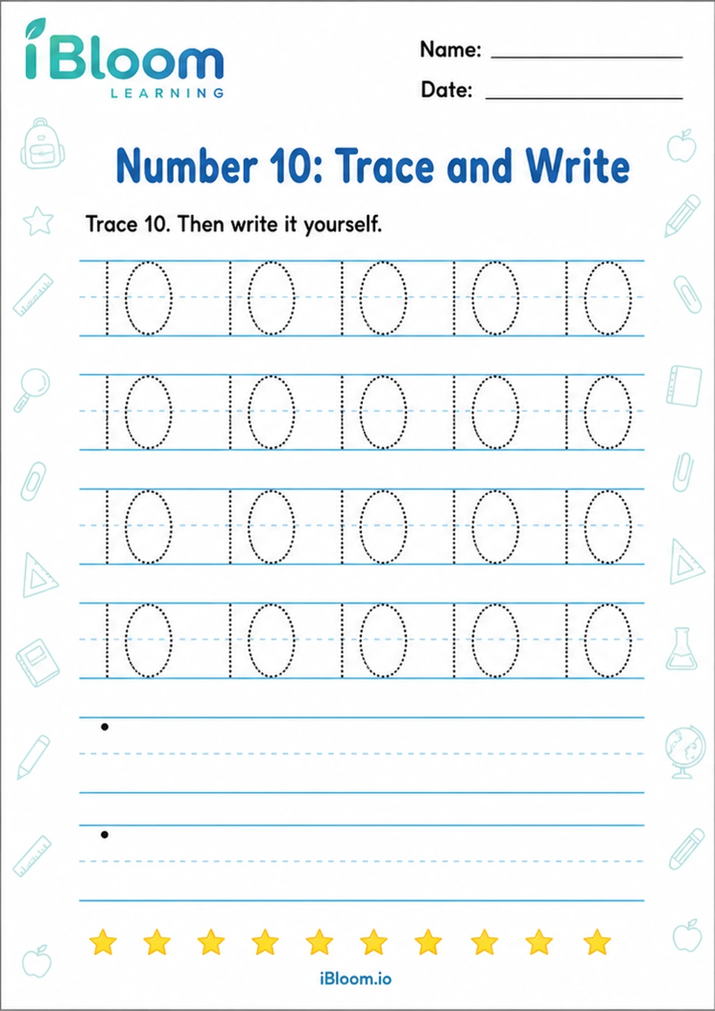 Preview page 1 of Number 10: Trace and Write
