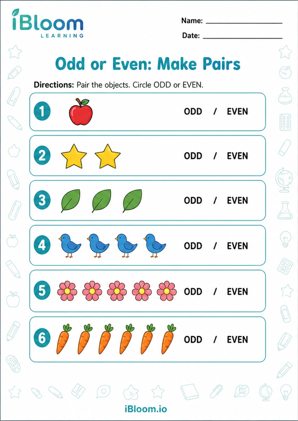 Preview page 1 of Odd or Even: Make Pairs